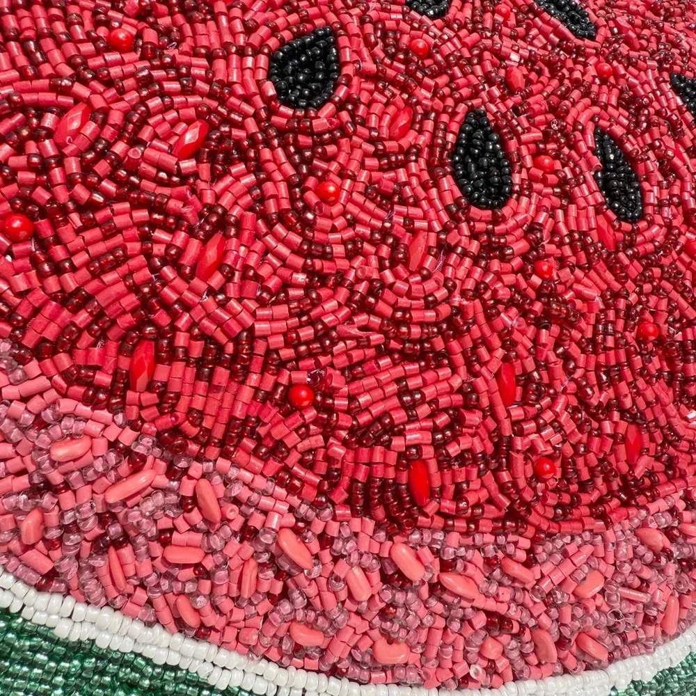 Watermelon Beaded Decorative Accent Pillow NEW